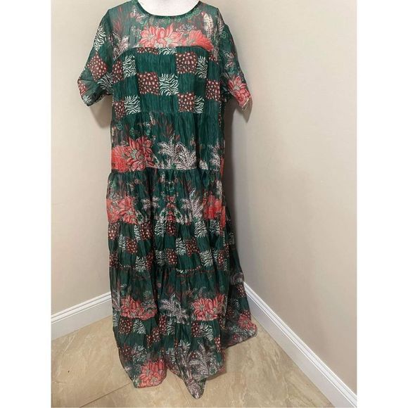 Anthropologie x Bhanuni Jyoti Tiered Short-Sleeve Dress Size 2X Plus - Picture 7 of 10